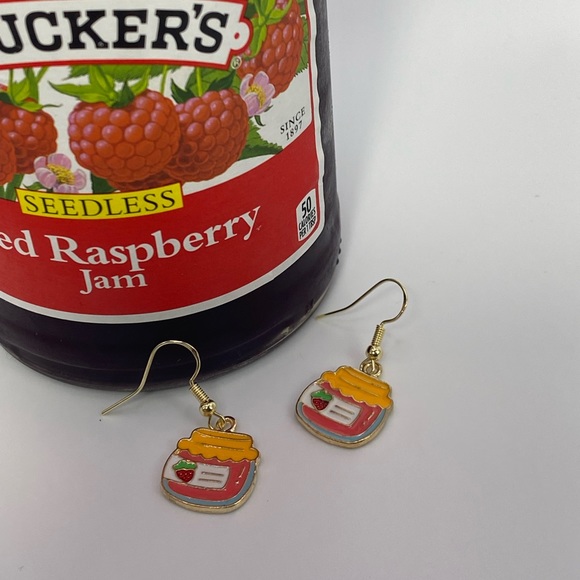Strawberry Jam gold hook/huggy enamel earrings! - Picture 3 of 9